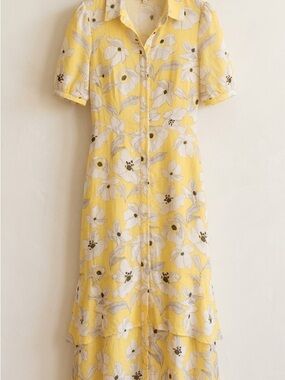 STUNNING Banana Republic Yellow Floral Maxi Dress with White Bloom Print
